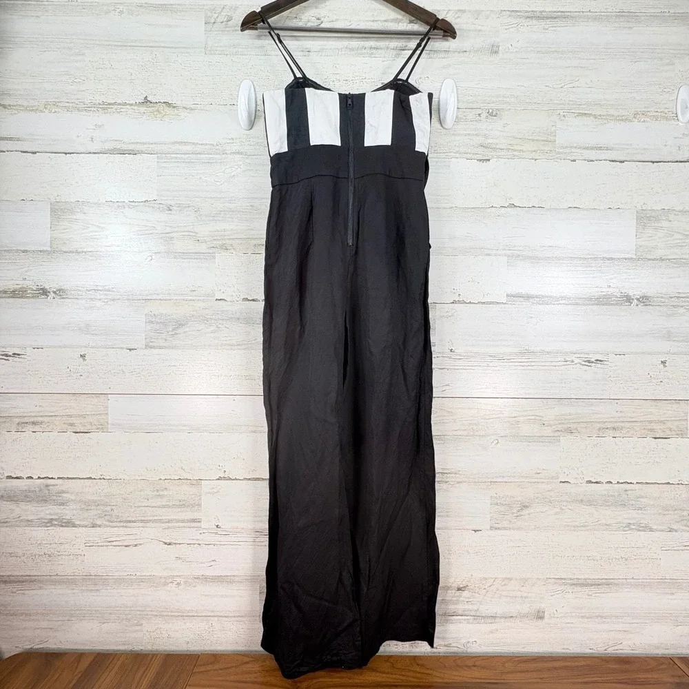 Bardot Black White Bow Front Wide Leg Jumpsuit‎ Size 4 XS 53208PB Linen Blend